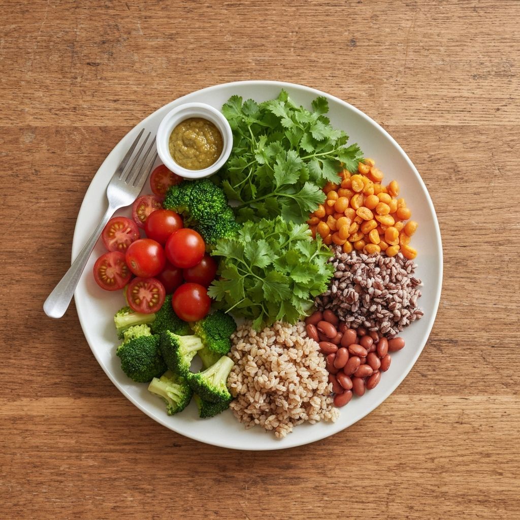 Assiette colorée avec produits variés