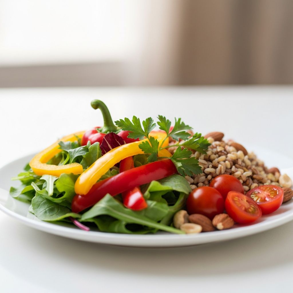 Assiette colorée avec légumes frais et produits nutritifs